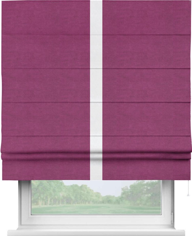 Римская штора «Кортин» с кантом Хайвэй, для проема, ткань вельвет фиолетовый