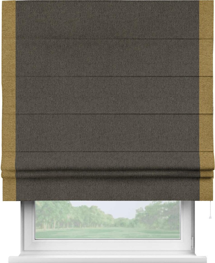 Римская штора «Кортин» с кантом Стрим Дуо, для проема, ткань твид блэкаут, тёмно-коричневый